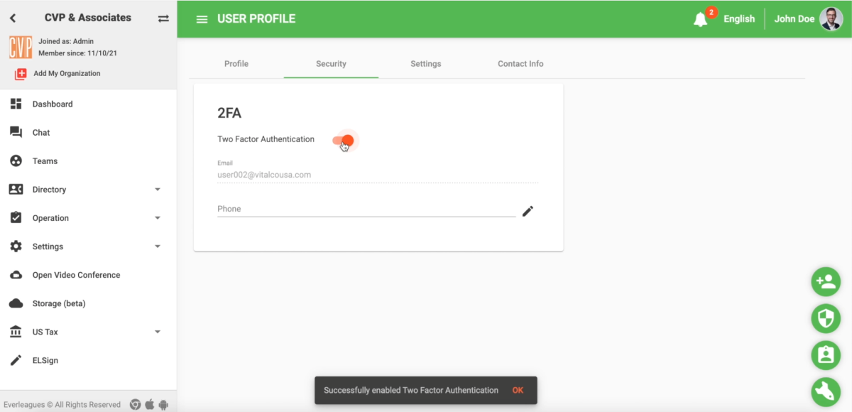 Everleagues two factor authentication