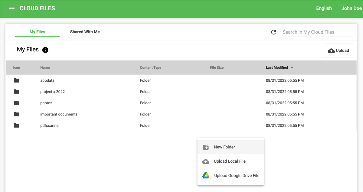 Everleagues Cloud file dashboard